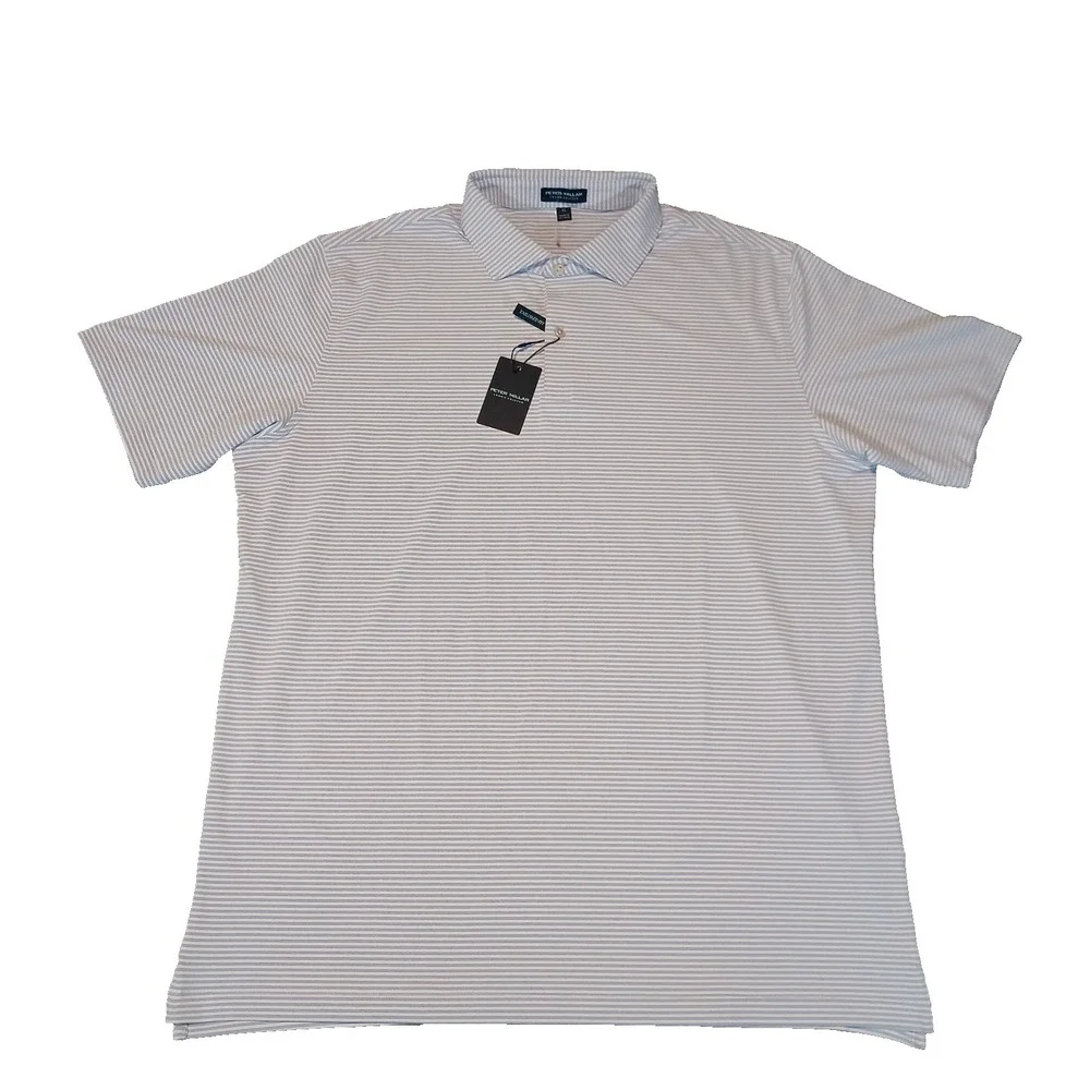 Peter Millar Crown Crafted Performance Striped Mesh Polo Shirt White Blue XL‎